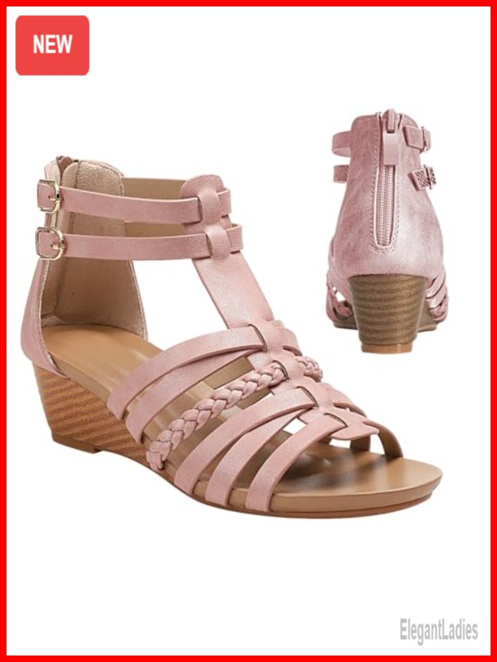 Women's Gladiator Wedge Sandals with Zipper Strappy Roman Sandals